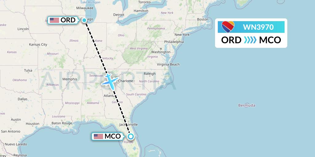WN3970 Southwest Airlines Flight Map: Chicago to Orlando