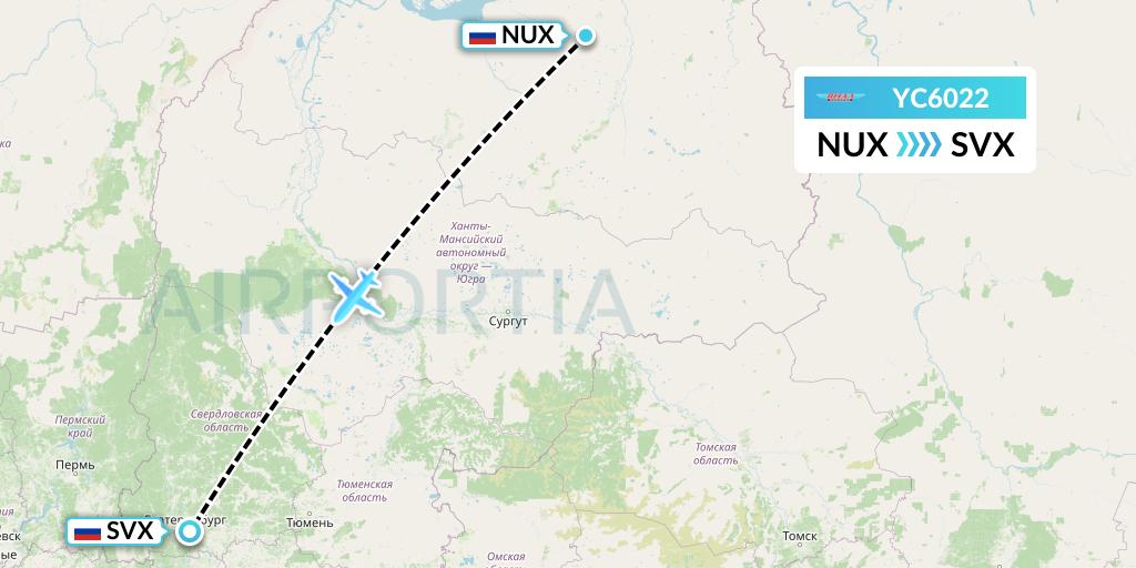 YC6022 Yamal Airlines Flight Map: Novy Urengoy to Yekaterinburg