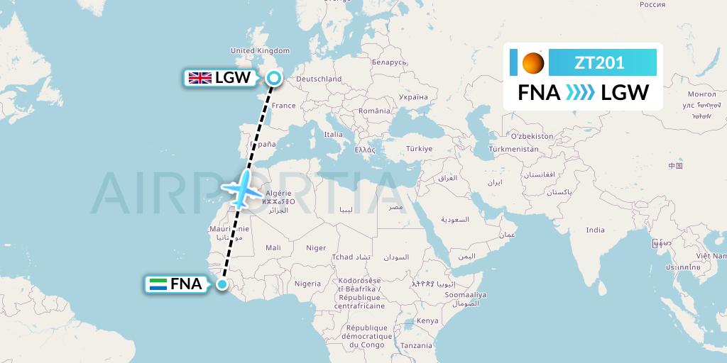 ZT201 Titan Airways Flight Map: Freetown to London