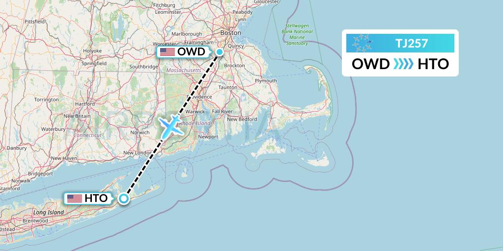 TJ257 Tradewind Aviation Flight Map: Norwood to East Hampton
