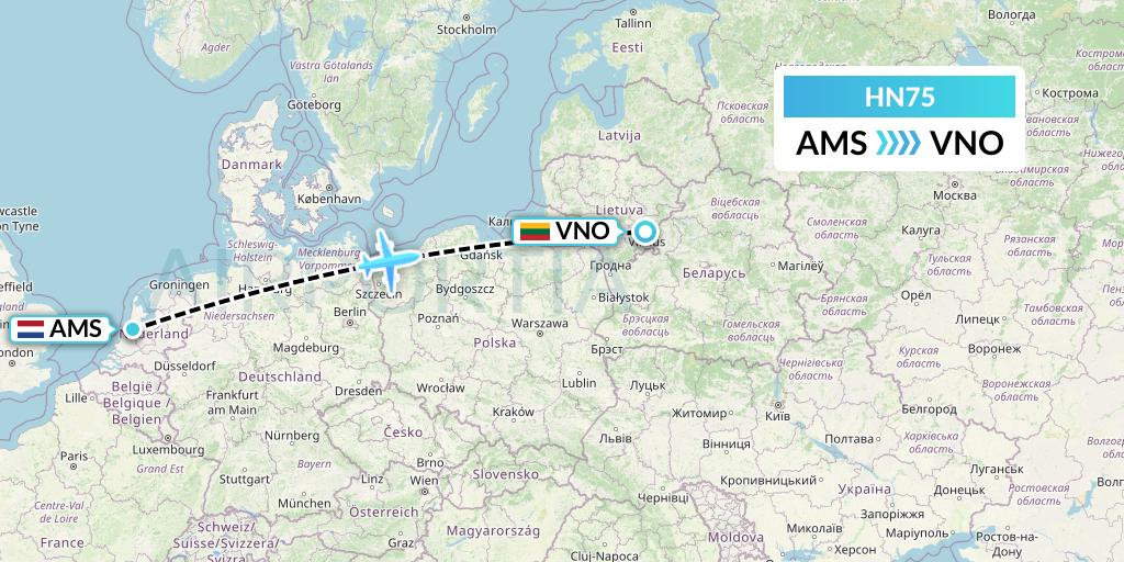 HN75 Uab Heston Airlines Jsc Heston Airl Flight Map: Amsterdam to Vilnius