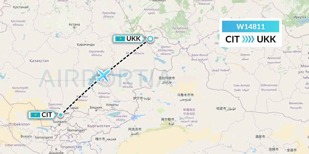 W14811 World Ticket Ltd Flight Map: Shymkent to Oskemen