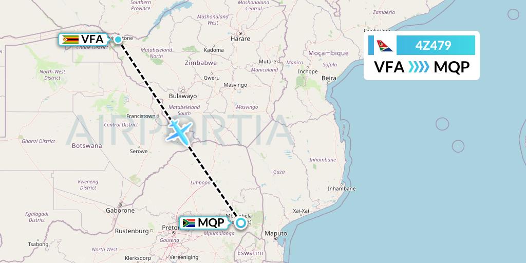 4Z479 Airlink Flight Map: Victoria Falls to Nelspruit