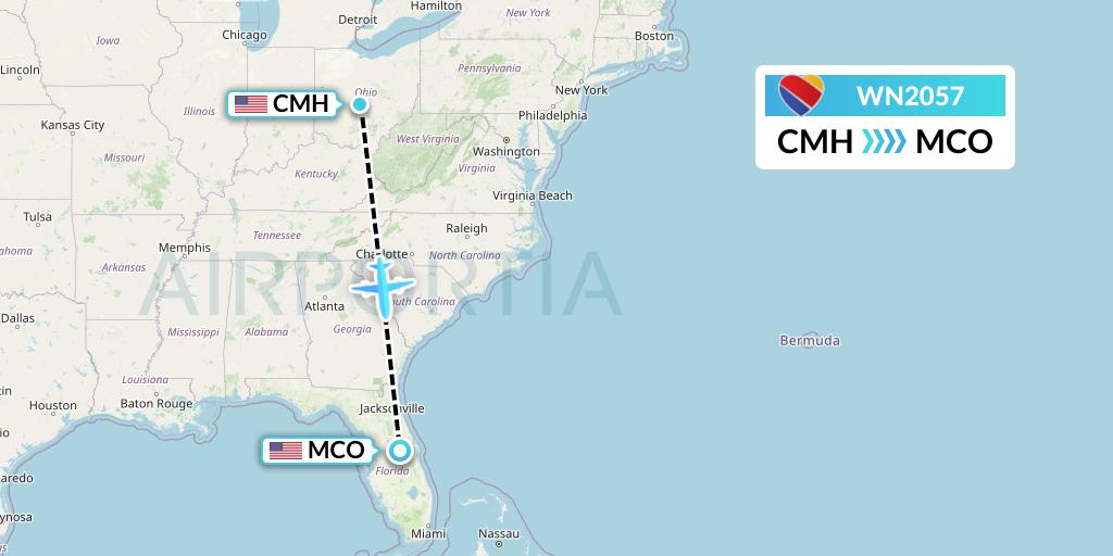 WN2057 Southwest Airlines Flight Map: Columbus to Orlando