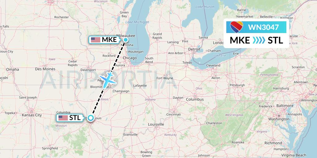 WN3047 Southwest Airlines Flight Map: Milwaukee to St. Louis