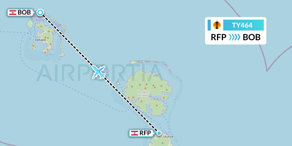 TY464 Air Caledonie Flight Map: Raiatea to Bora Bora