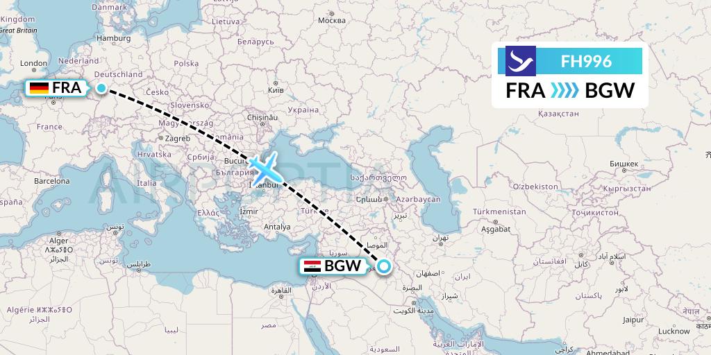 FH996 Freebird Airlines Flight Map: Frankfurt to Baghdad
