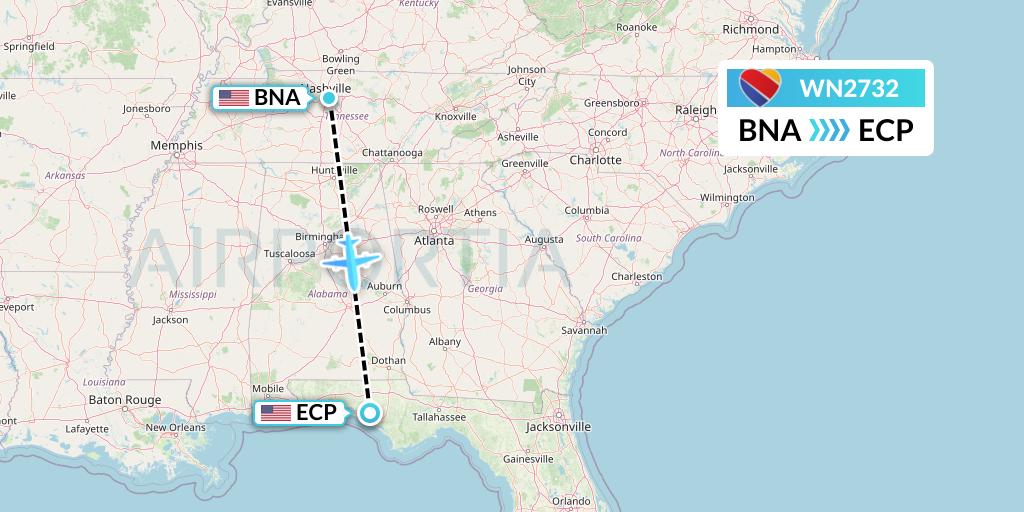 WN2732 Southwest Airlines Flight Map: Nashville to Panama City