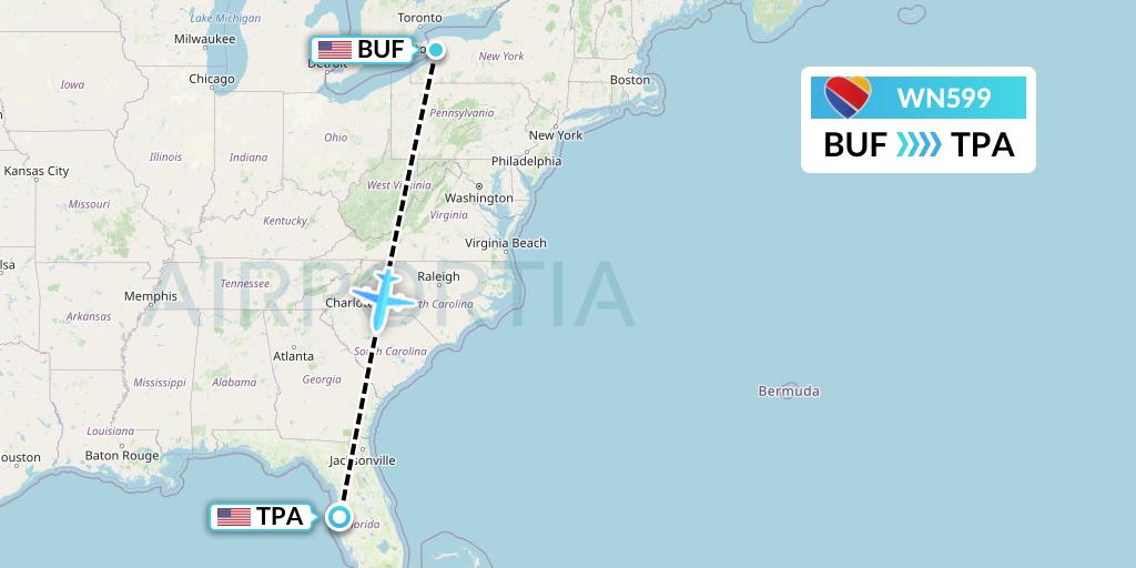 WN599 Southwest Airlines Flight Map: Buffalo to Tampa