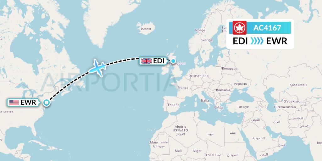 AC4167 Air Canada Flight Map: Edinburgh to New York