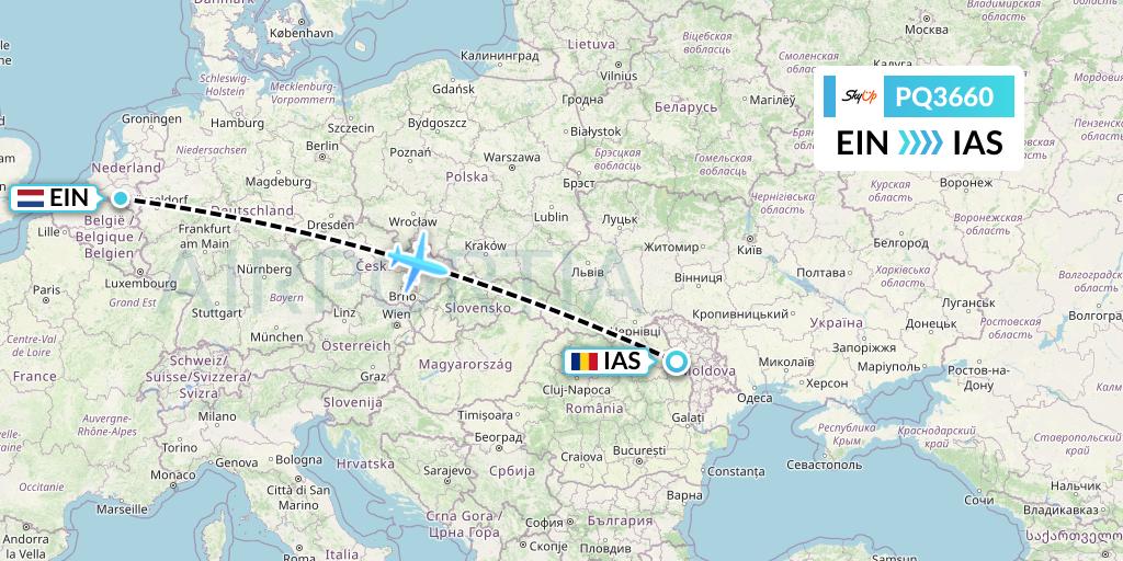 PQ3660 SkyUp Airlines Flight Map: Eindhoven to Iasi