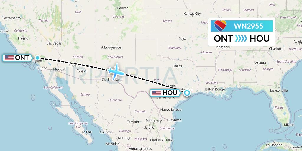 WN2955 Southwest Airlines Flight Map: Ontario to Houston