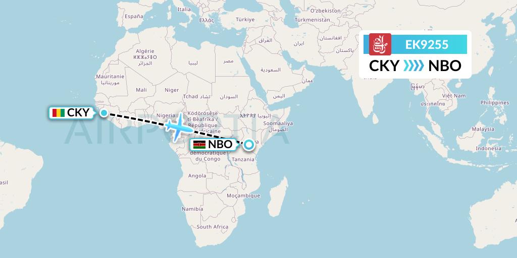 EK9255 Emirates Flight Map: Conakry to Nairobi
