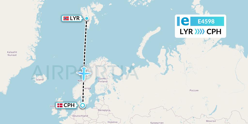 E4598 Estelar Latinoamerica C.A. Flight Map: Longyearbyen to Copenhagen