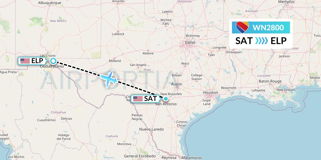 WN2800 Southwest Airlines Flight Map: San Antonio to El Paso