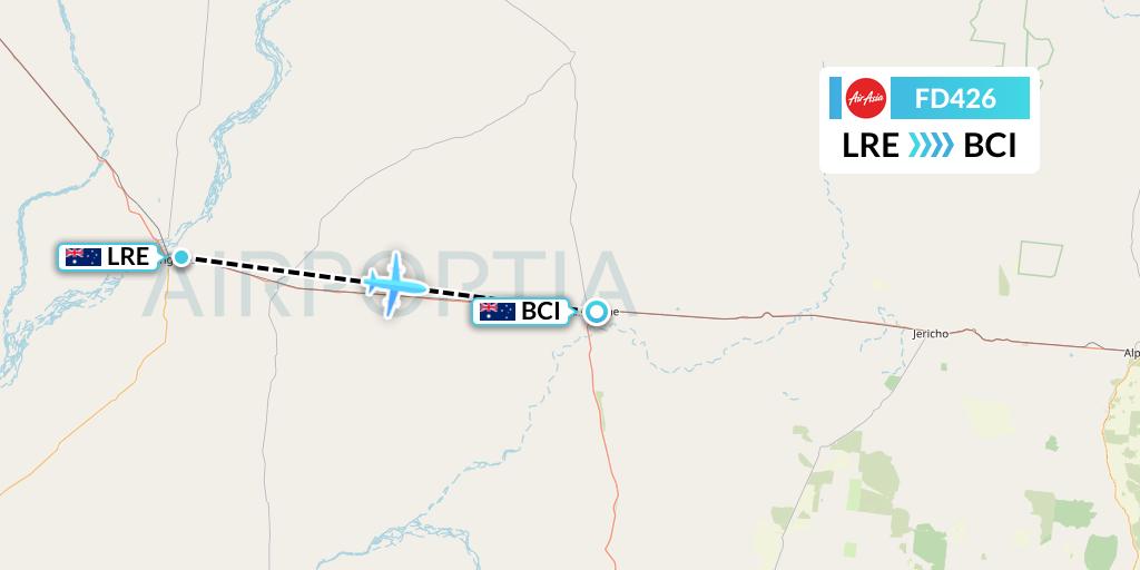 FD426 Thai AirAsia Flight Map: Longreach to Barcaldine
