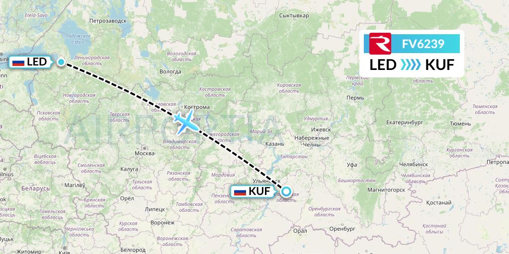 FV6239 Rossiya Flight Map: St. Petersburg to Samara