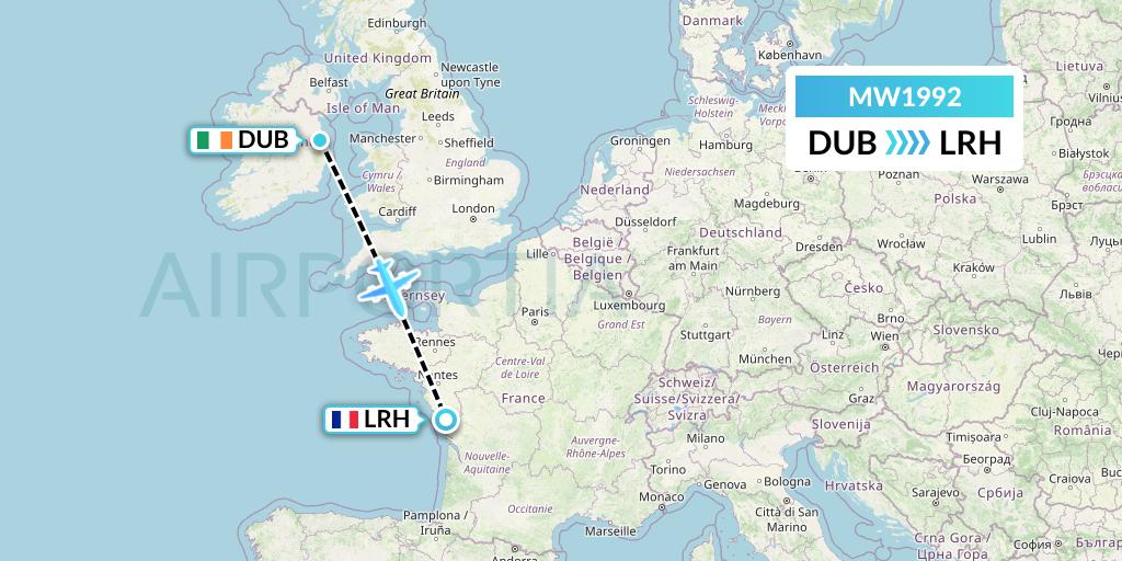 MW1992 Mokulele Flight Service Flight Map: Dublin to La Rochelle