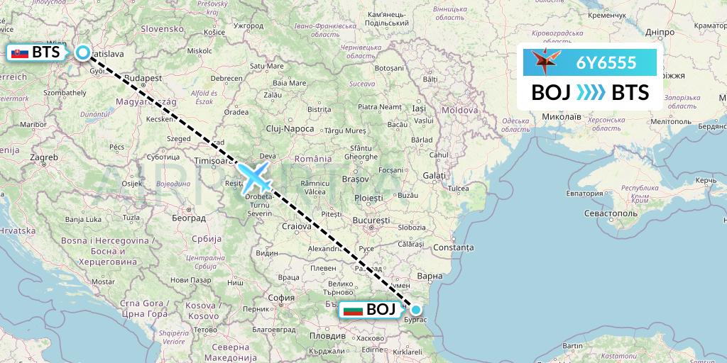 6Y6555 SmartLynx Flight Map: Burgas to Bratislava