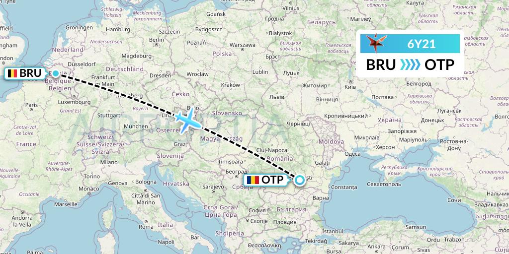 6Y21 SmartLynx Flight Map: Brussels to Bucharest