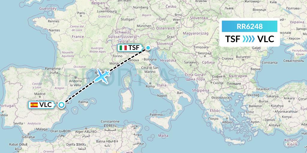 RR6248 Royal Air Force Flight Map: Treviso to Valencia