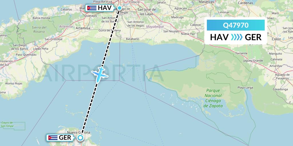 Q47970 Euroairlines Flight Map: Havana to Nueva Gerona