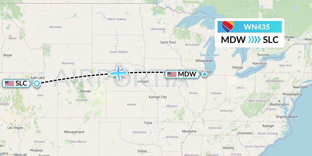 WN435 Southwest Airlines Flight Map: Chicago to Salt Lake City