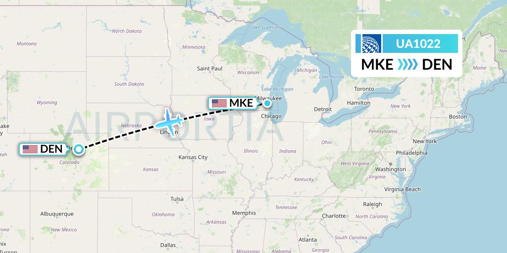 UA1022 United Airlines Flight Map: Milwaukee to Denver