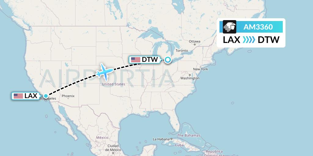 AM3360 Aeromexico Flight Map: Los Angeles to Detroit