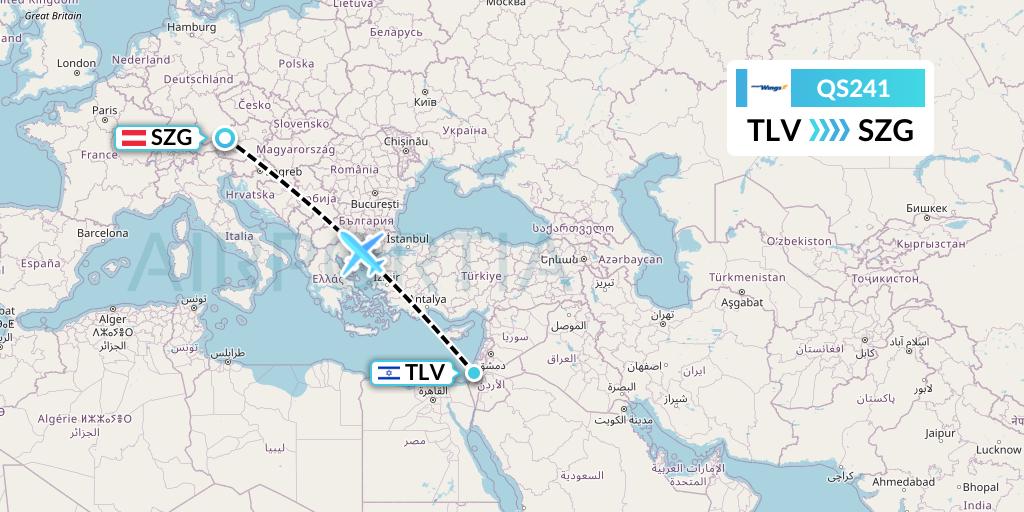 QS241 Smartwings Flight Map: Tel Aviv to Salzburg