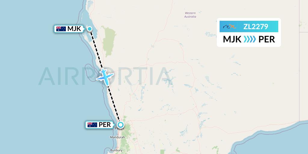 ZL2279 Regional Express Flight Map: Monkey Mia to Perth