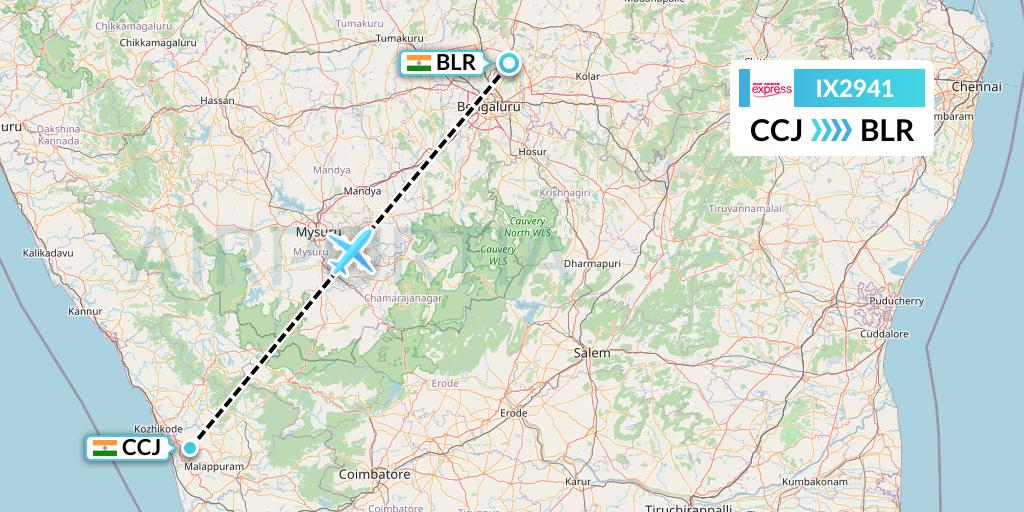 IX2941 Air India Express Flight Map: Kozhikode to Bangalore