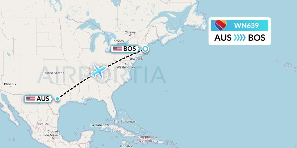 WN639 Southwest Airlines Flight Map: Austin to Boston
