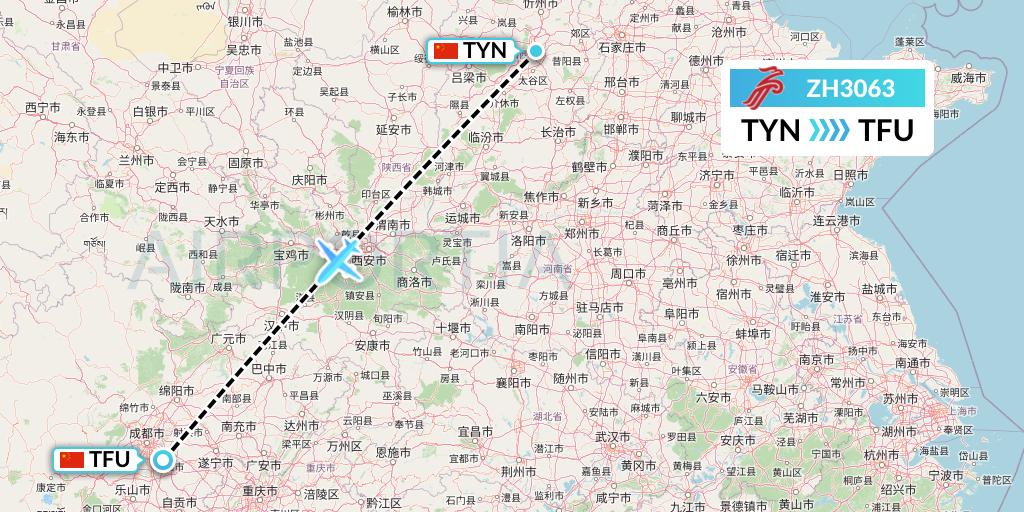 ZH3063 Shenzhen Airlines Flight Map: Taiyuan to Chengdu
