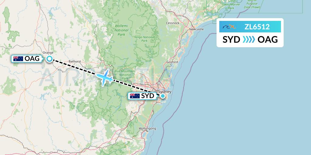 ZL6512 Regional Express Flight Map: Sydney to Orange