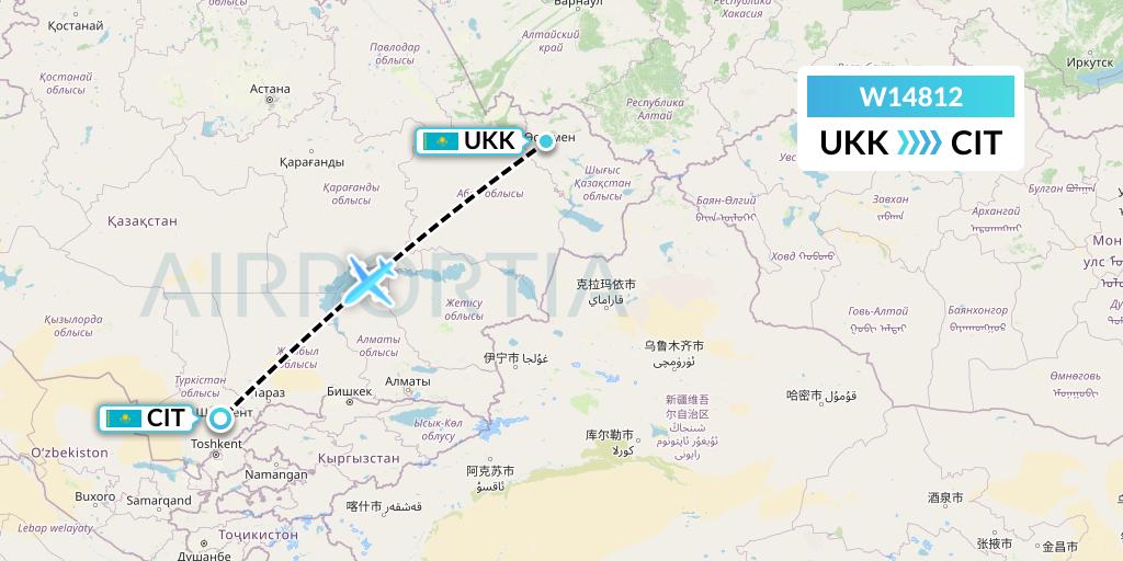 W14812 World Ticket Ltd Flight Map: Oskemen to Shymkent
