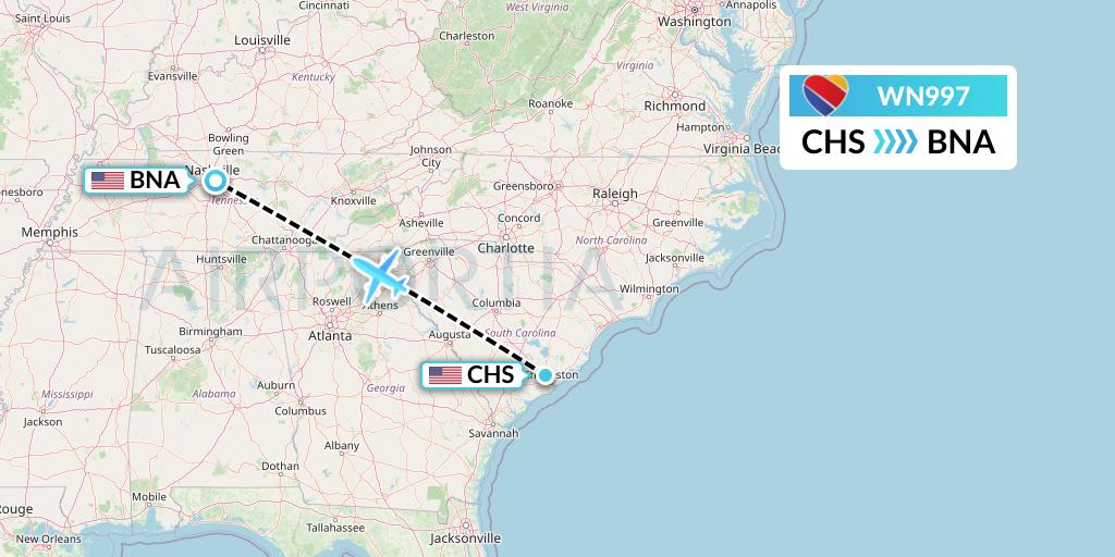 WN997 Southwest Airlines Flight Map: Charleston to Nashville