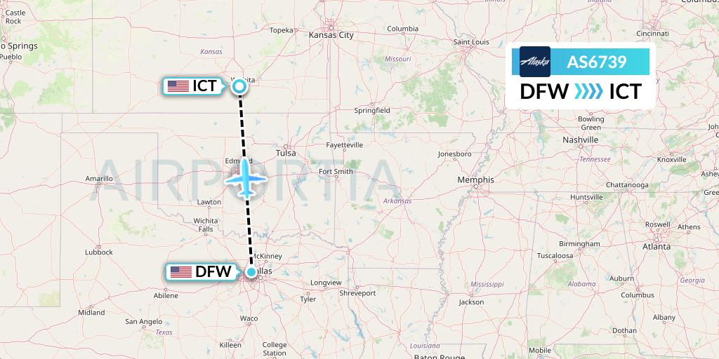 AS6739 Alaska Airlines Flight Map: Dallas to Wichita