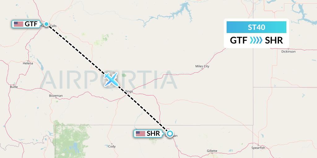 ST40 Air Thanlwin Flight Map: Great Falls to Sheridan