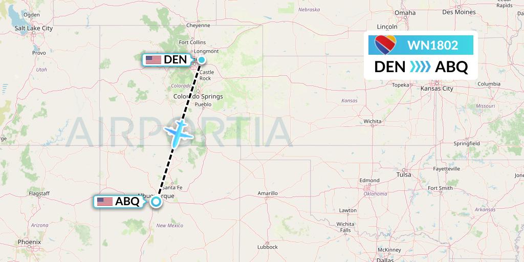 WN1802 Southwest Airlines Flight Map: Denver to Albuquerque