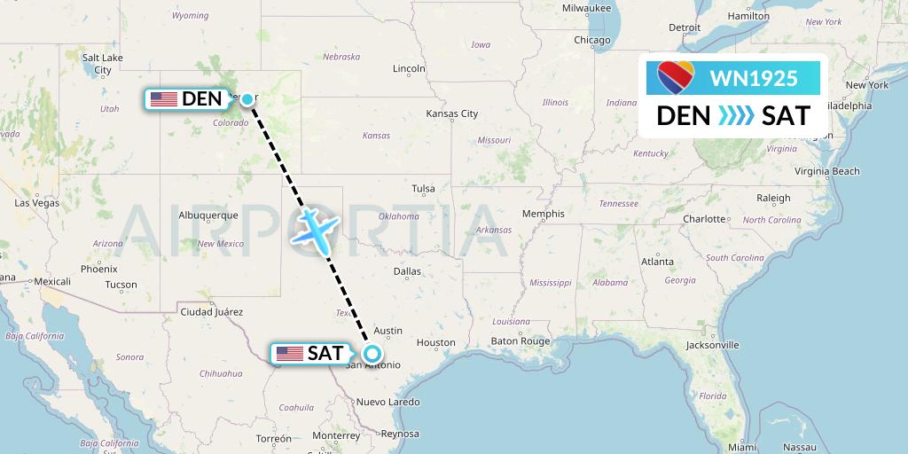WN1925 Southwest Airlines Flight Map: Denver to San Antonio
