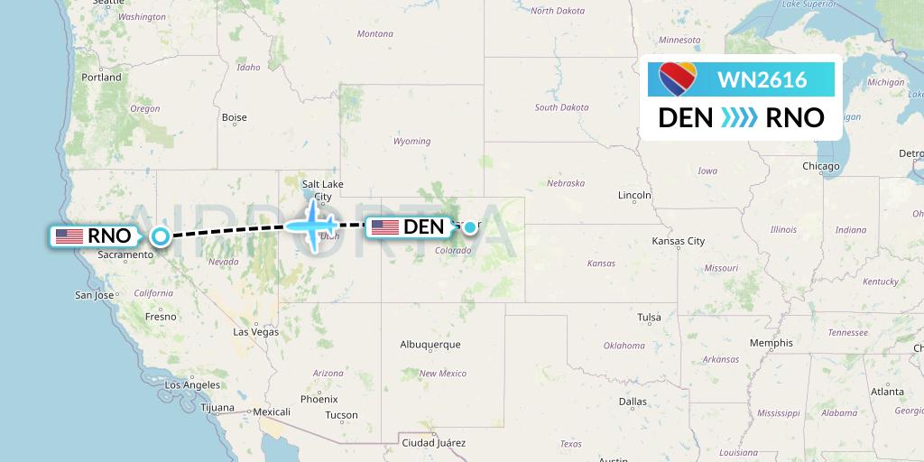WN2616 Southwest Airlines Flight Map: Denver to Reno