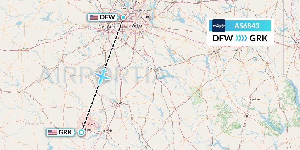 AS6843 Alaska Airlines Flight Map: Dallas to Killeen