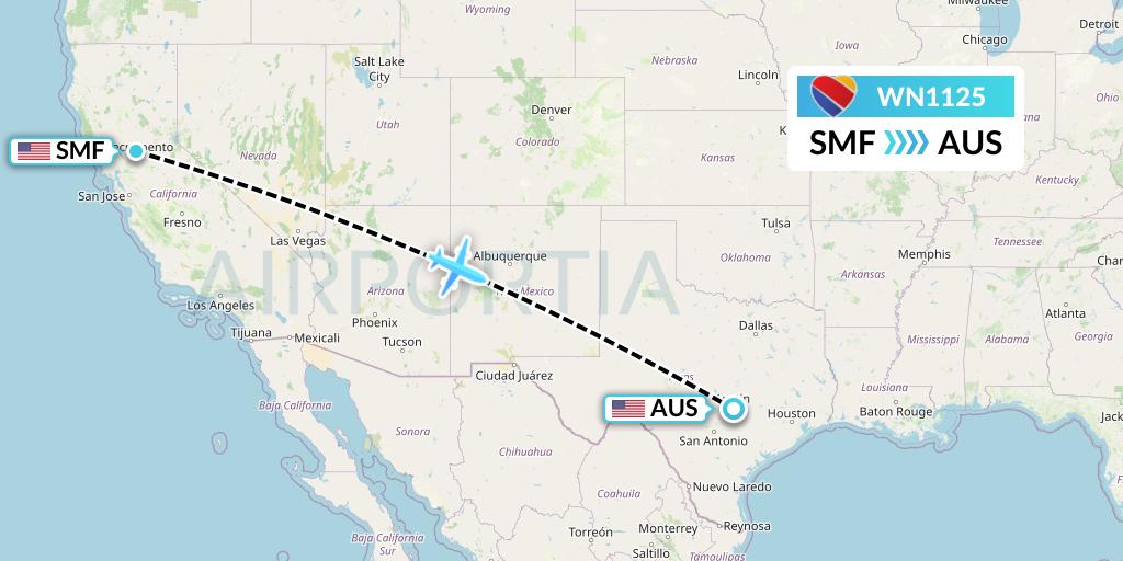 WN1125 Southwest Airlines Flight Map: Sacramento to Austin