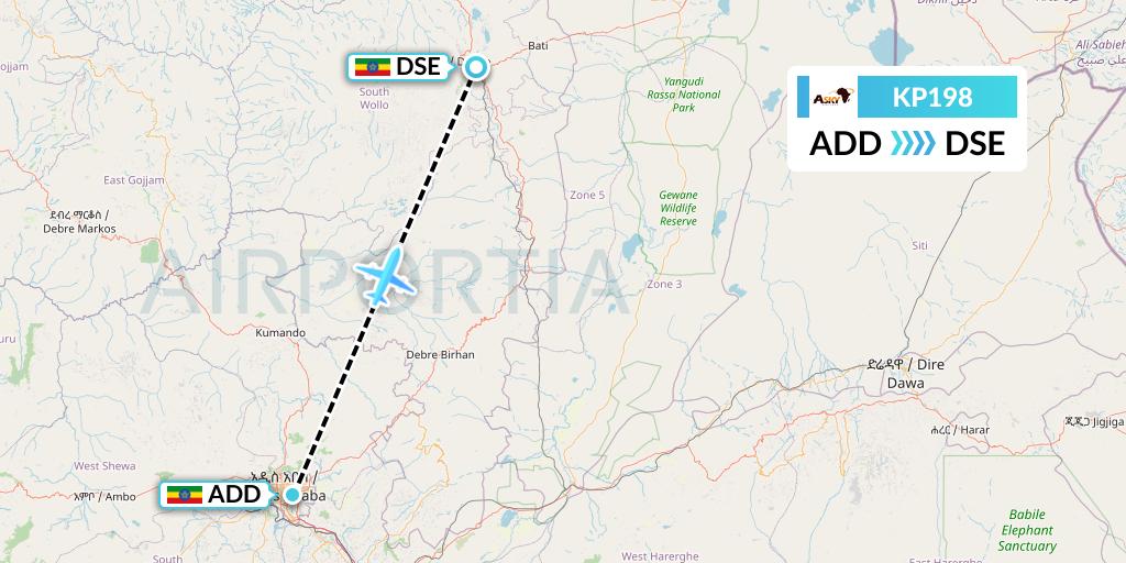 KP198 ASKY Flight Map: Addis Ababa to Dessie