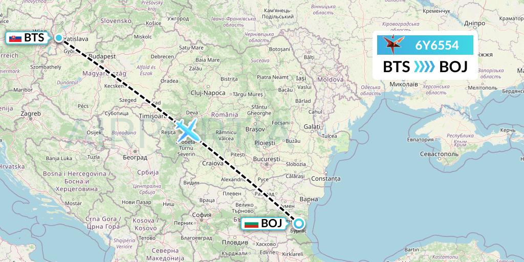 6Y6554 SmartLynx Flight Map: Bratislava to Burgas