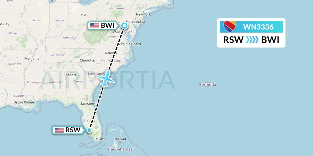 WN3336 Southwest Airlines Flight Map: Fort Myers to Baltimore