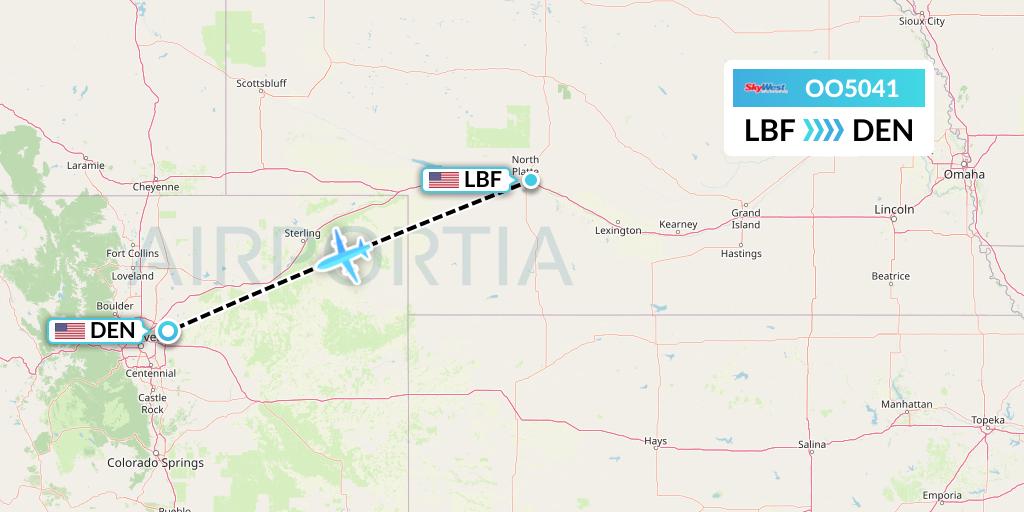 OO5041 SkyWest Airlines Flight Map: North Platte to Denver
