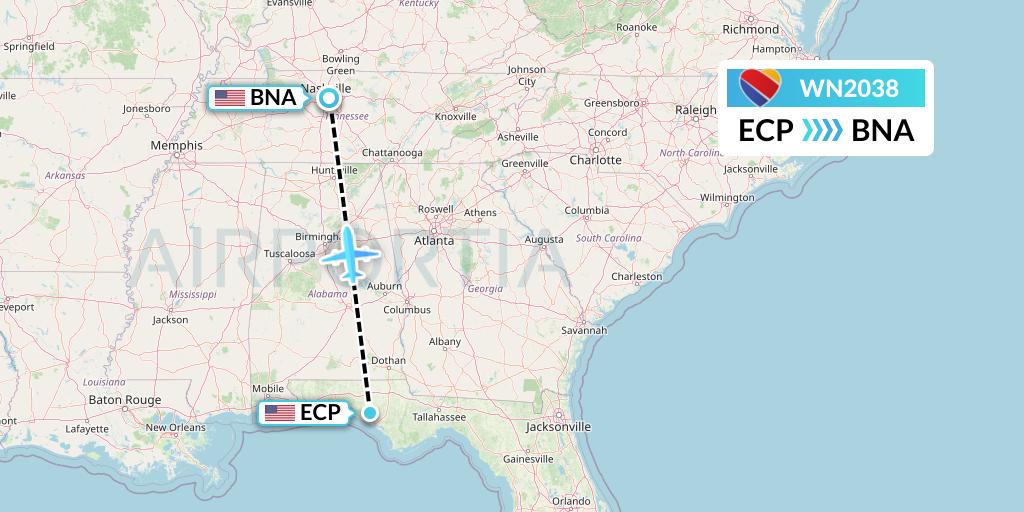 WN2038 Southwest Airlines Flight Map: Panama City to Nashville