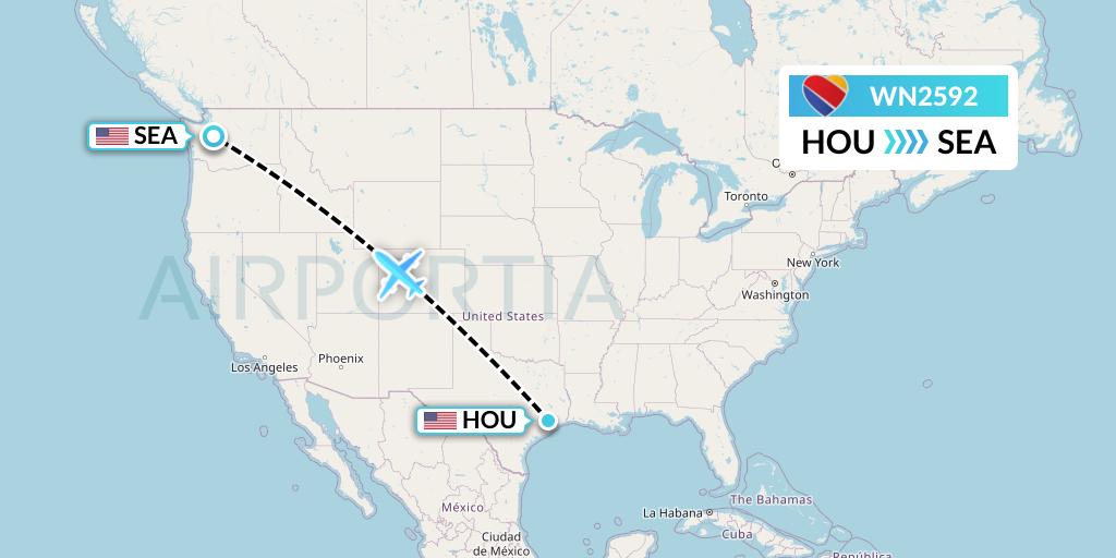 WN2592 Southwest Airlines Flight Map: Houston to Seattle